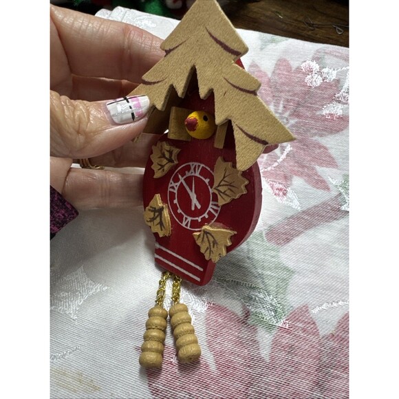 Vtg German Wooden Cuckoo Clock Ornament Hand Painted Erzgebirge Style Mini Decor - Picture 6 of 6